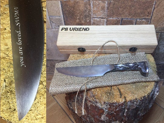 Railroad spike knife in engraved casket/wooden box, iron gift, hunting knife,engraved knife,personalized iron gift,gift for hunter,mens gift