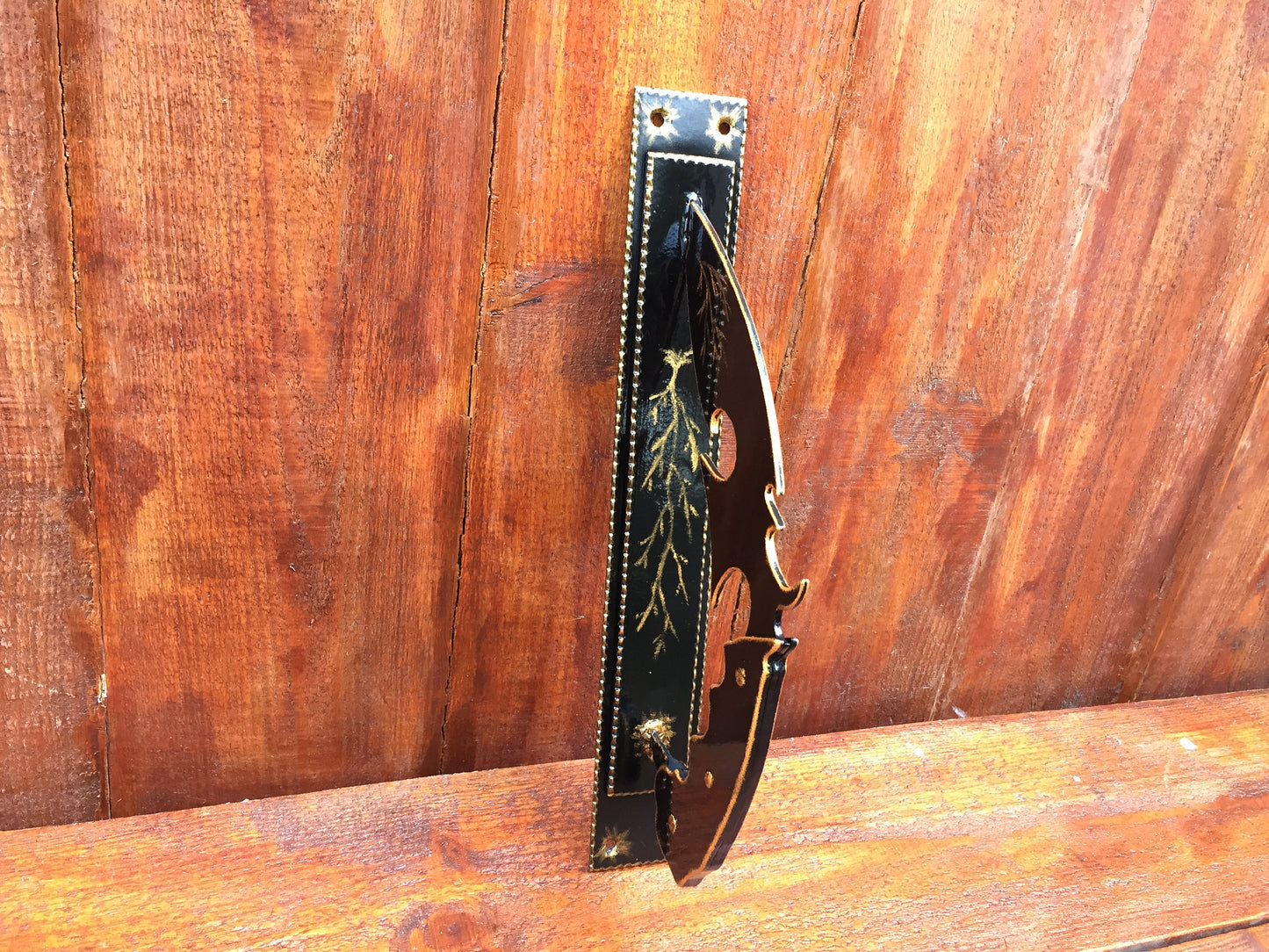 Hand crafted door handle, barn door handle, iron door handle, door pulls, garden gifts, military gifts, viking knife, garage door handle