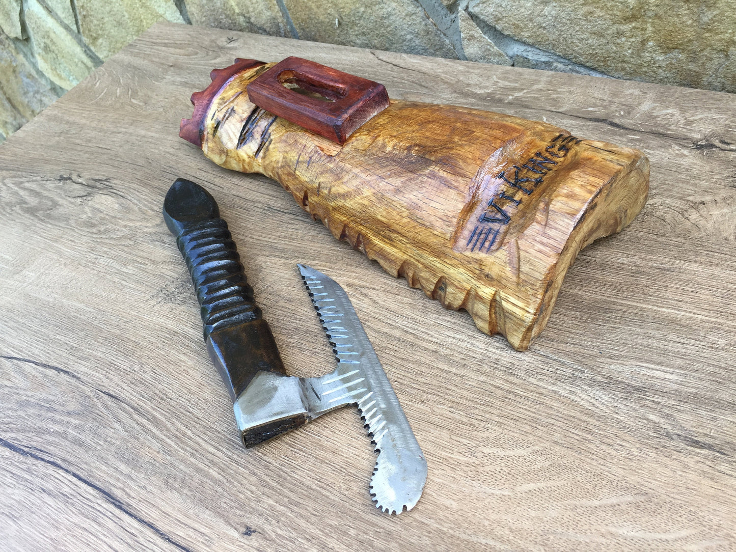 Viking kitchen axe, viking cutlery, medieval cutlery, reenactment, viking dragon, wood carving, viking decor, viking knife, SCA, LARP, fork