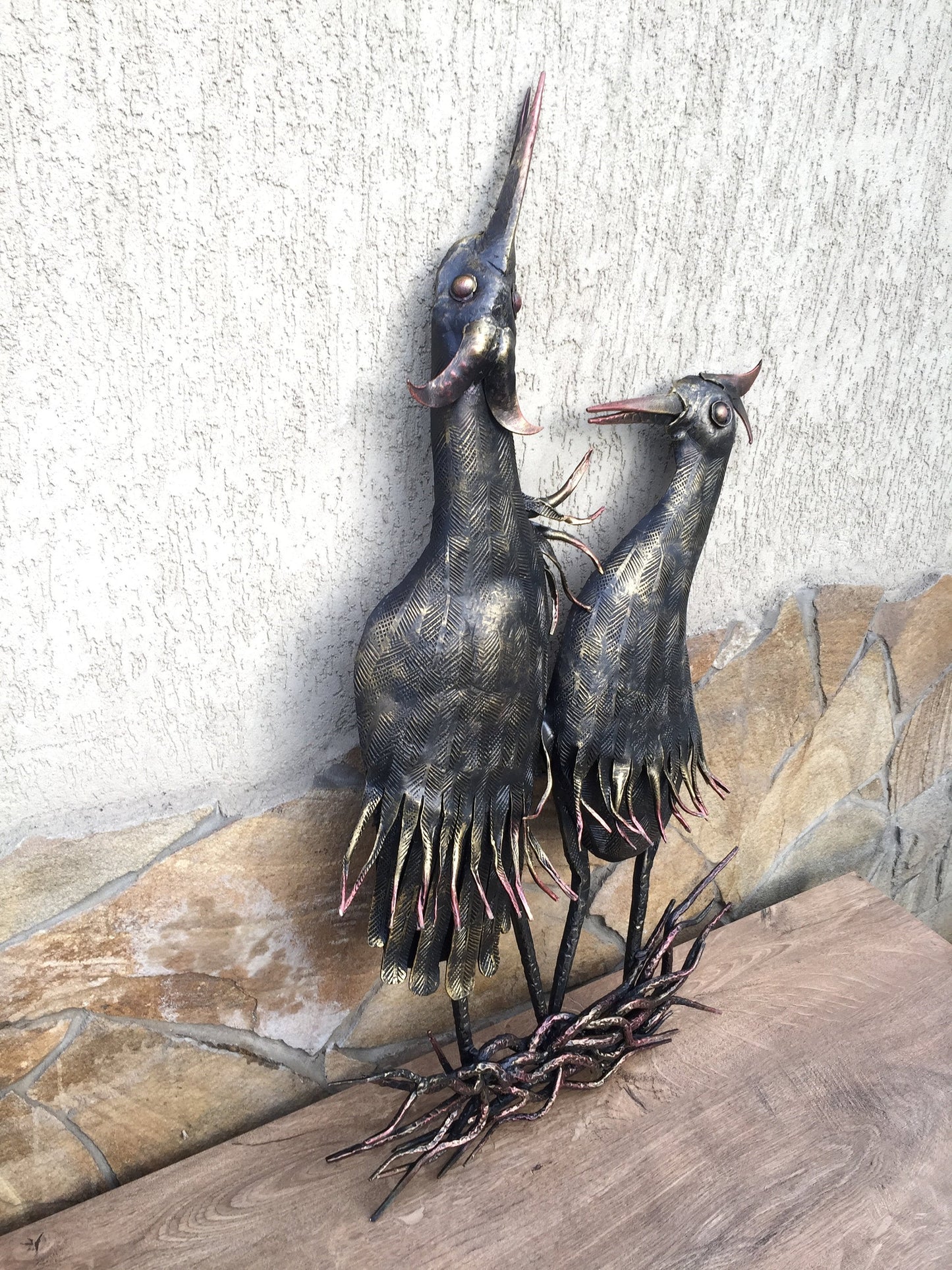 Metal wall art, metal panel, hand forged panel, metal sculptures, iron stork, iron birds, iron gift for her, hand forged birds, iron gifts