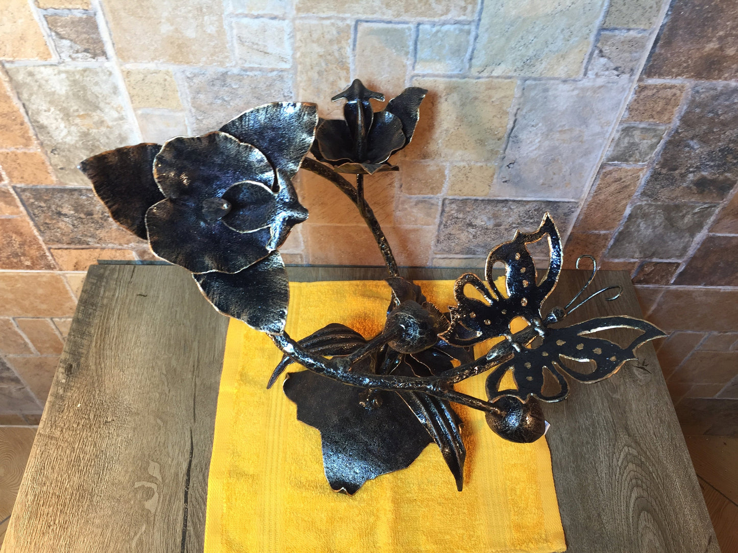 Iron orchid with butterfly, hand forged orchid, orchid gift, floral gift, orchid flower, gift for wife, orchid art, garden decor, yard art