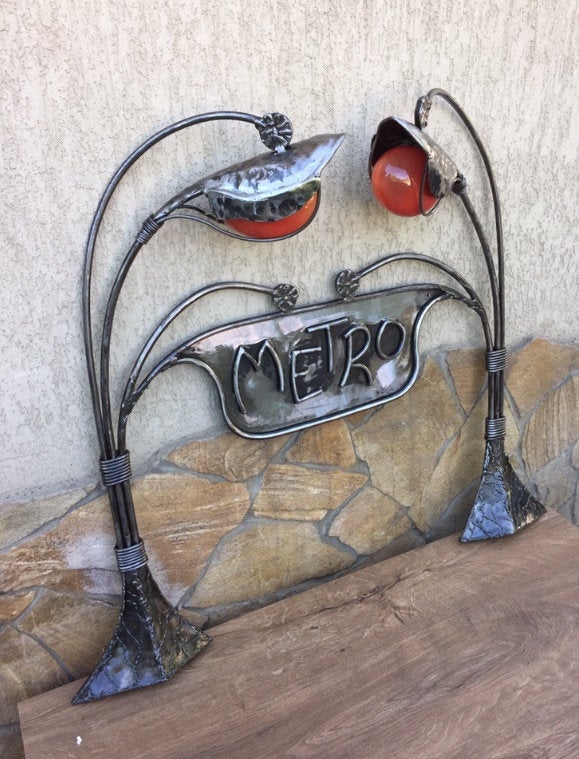 Hand forged lantern, Paris metro, wall lamp, lantern, garden lamp,porch lamp,iron gifts,lighting,light fixture,wedding gift,anniversary gift