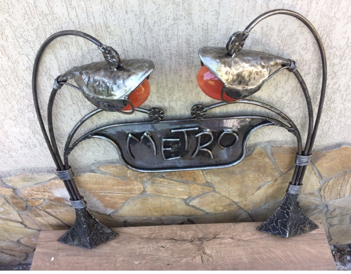 Hand forged lantern, Paris metro, wall lamp, lantern, garden lamp,porch lamp,iron gifts,lighting,light fixture,wedding gift,anniversary gift