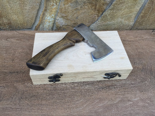 Axe in engraved wooden box, personalized gift, viking axe, tomahawk, axe, hatchet, mens gift, viking, iron anniversary, bearded axe, axes