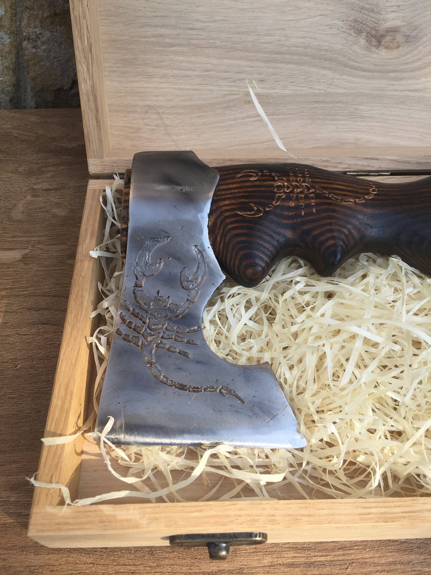Axe in engraved wooden box, personalized gift, gift for men, viking axe, his birthday gift, tomahawk, axe, hatchet, viking, iron anniversary