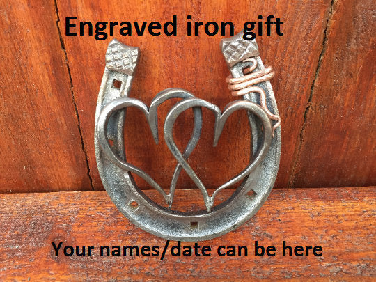 Engraved iron gift, 6th anniversary gift, iron anniversary, iron gift, gift box,two hearts, iron horseshoe,iron hearts,iron gifts,horse shoe