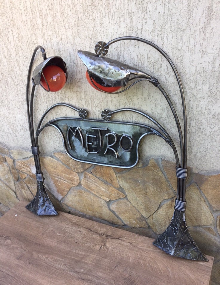 Hand forged lantern, Paris metro, wall lamp, lantern, garden lamp,porch lamp,iron gifts,lighting,light fixture,wedding gift,anniversary gift