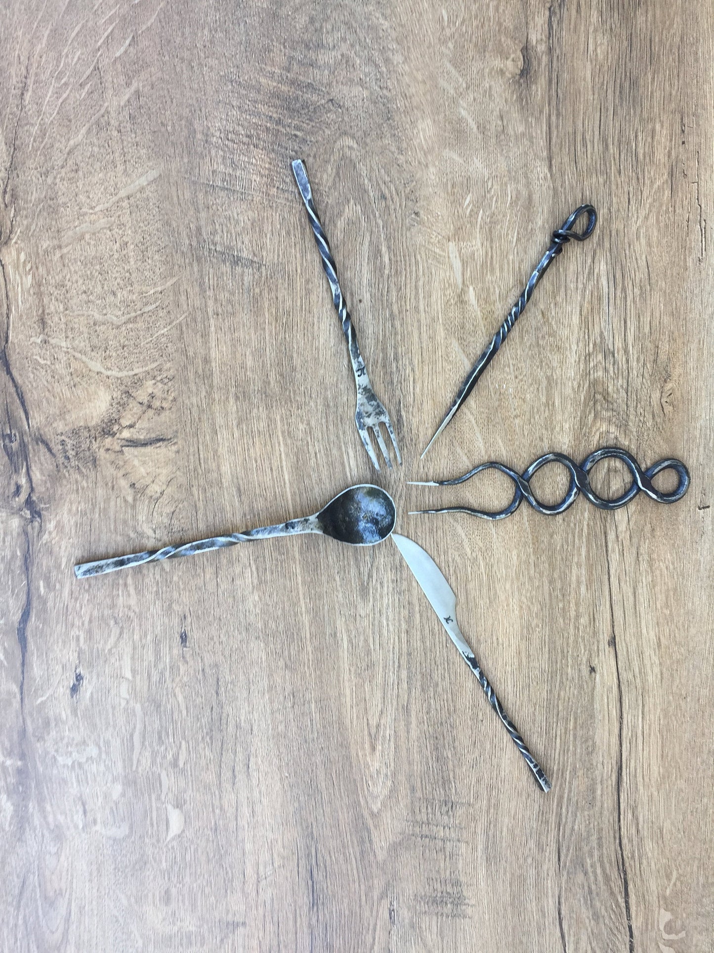 Medieval cutlery, knife, spoon, skewer, middle ages cutlery, camp equipment, grill tools, forged flatware,forged dining set,forged fork,fork