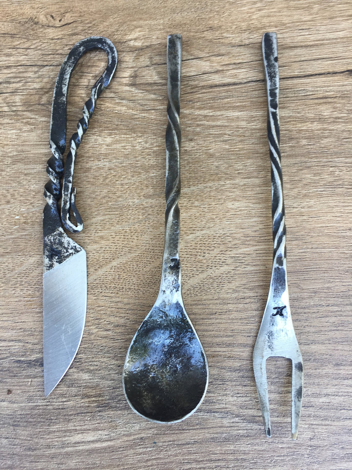 Medieval cutlery, knife, spoon, skewer, middle ages cutlery, camp equipment, grill tools, forged flatware, dining set, viking, fork, kitchen