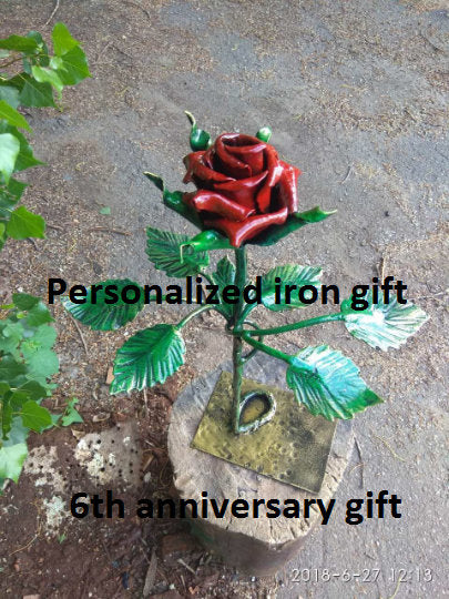 Iron anniversary, 6th anniversary, 6 year anniversary, engraved gift, personalized gift, iron rose, steel rose, metal rose, iron gift, rose