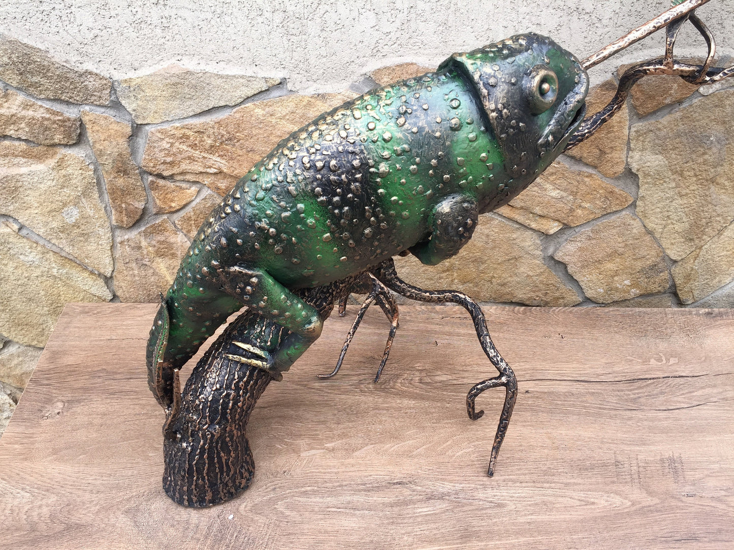Chameleon sculpture, chameleon art, chameleon charm, chameleon birthday, chameleon costume,garden sculpture,yard art,garden decor,viking axe