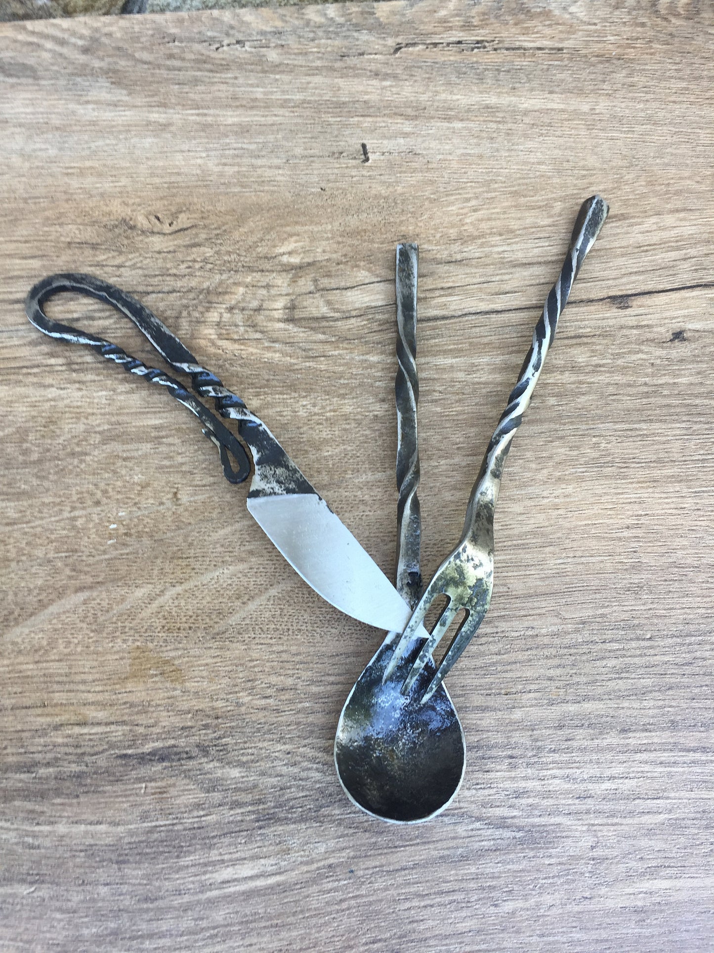 Medieval cutlery set, knife, spoon, middle ages cutlery, camp equipment, grill tools, forged flatware, forged dining set, forged fork, fork