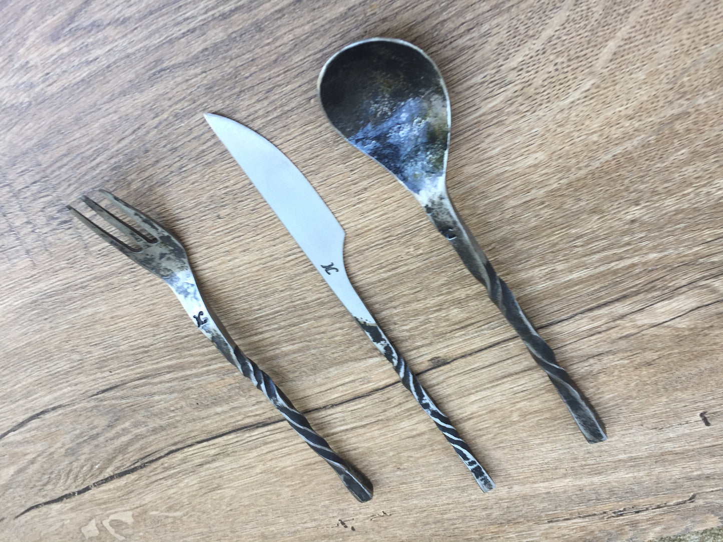 Medieval cutlery set, knife, spoon, middle ages cutlery, camp equipment, grill tools, forged flatware, forged dining set, forged fork, fork