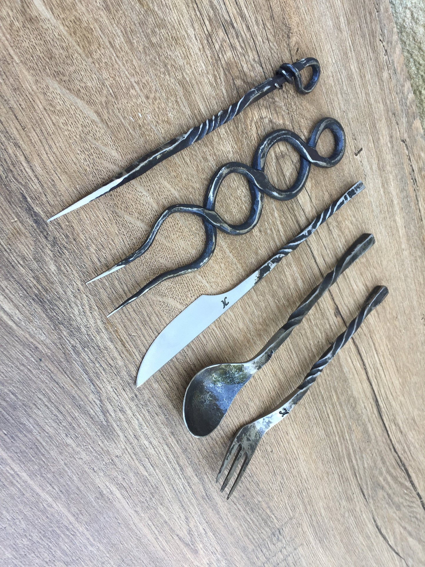 Medieval cutlery, knife, spoon, skewer, middle ages cutlery, camp equipment, grill tools, forged flatware,forged dining set,forged fork,fork