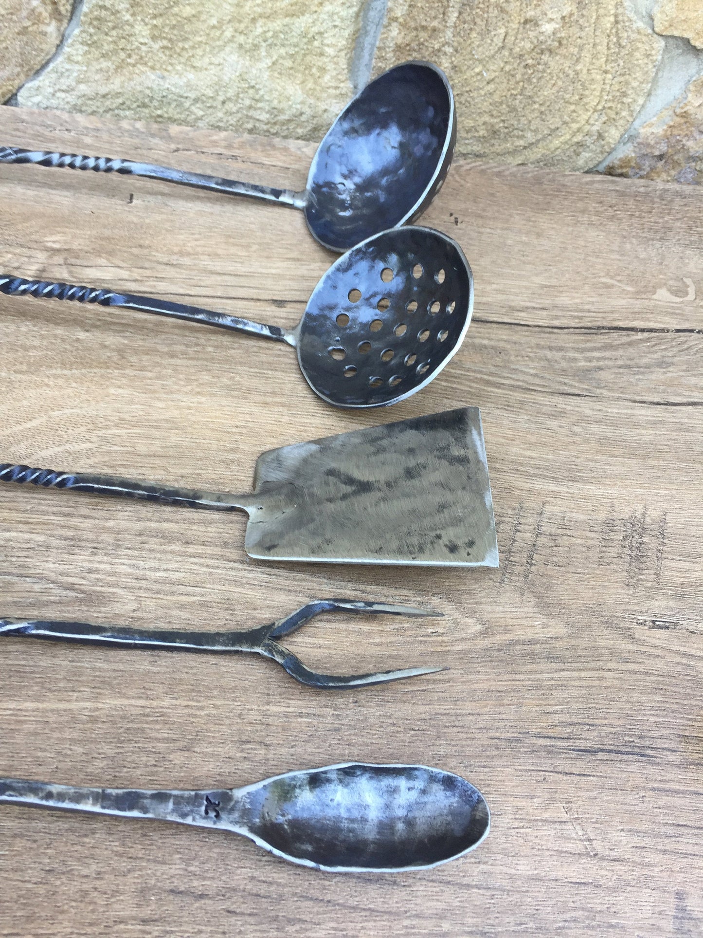 Medieval cutlery, ladle, ladle water dipper, spatula, fork, spoon, middle ages cutlery, camp equipment, serving utensils, kitchen utensils