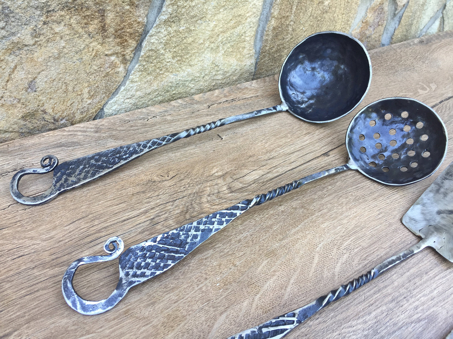 Medieval cutlery, ladle, ladle water dipper, spatula, fork, spoon, middle ages cutlery, camp equipment, serving utensils, kitchen utensils