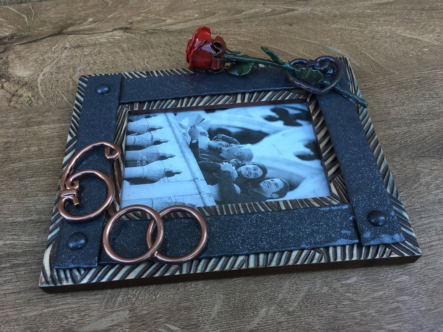 6th anniversary, 6th anniversary gift, iron anniversary, iron anniversary gift, iron gift, 6 year, photo frame,picture frame,iron rose,rings