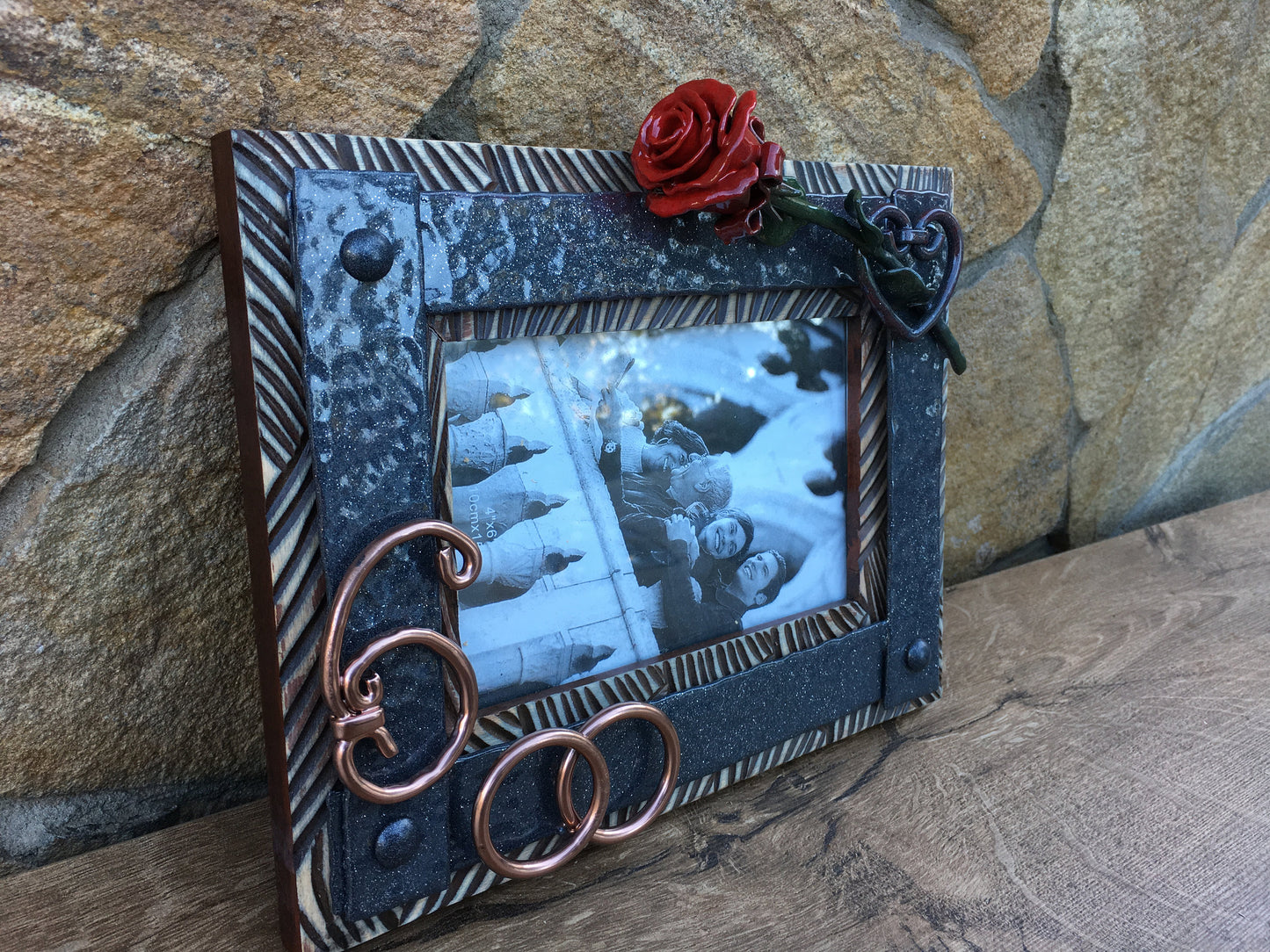 6th anniversary, 6th anniversary gift, iron anniversary, iron anniversary gift, iron gift, 6 year, photo frame,picture frame,iron rose,rings
