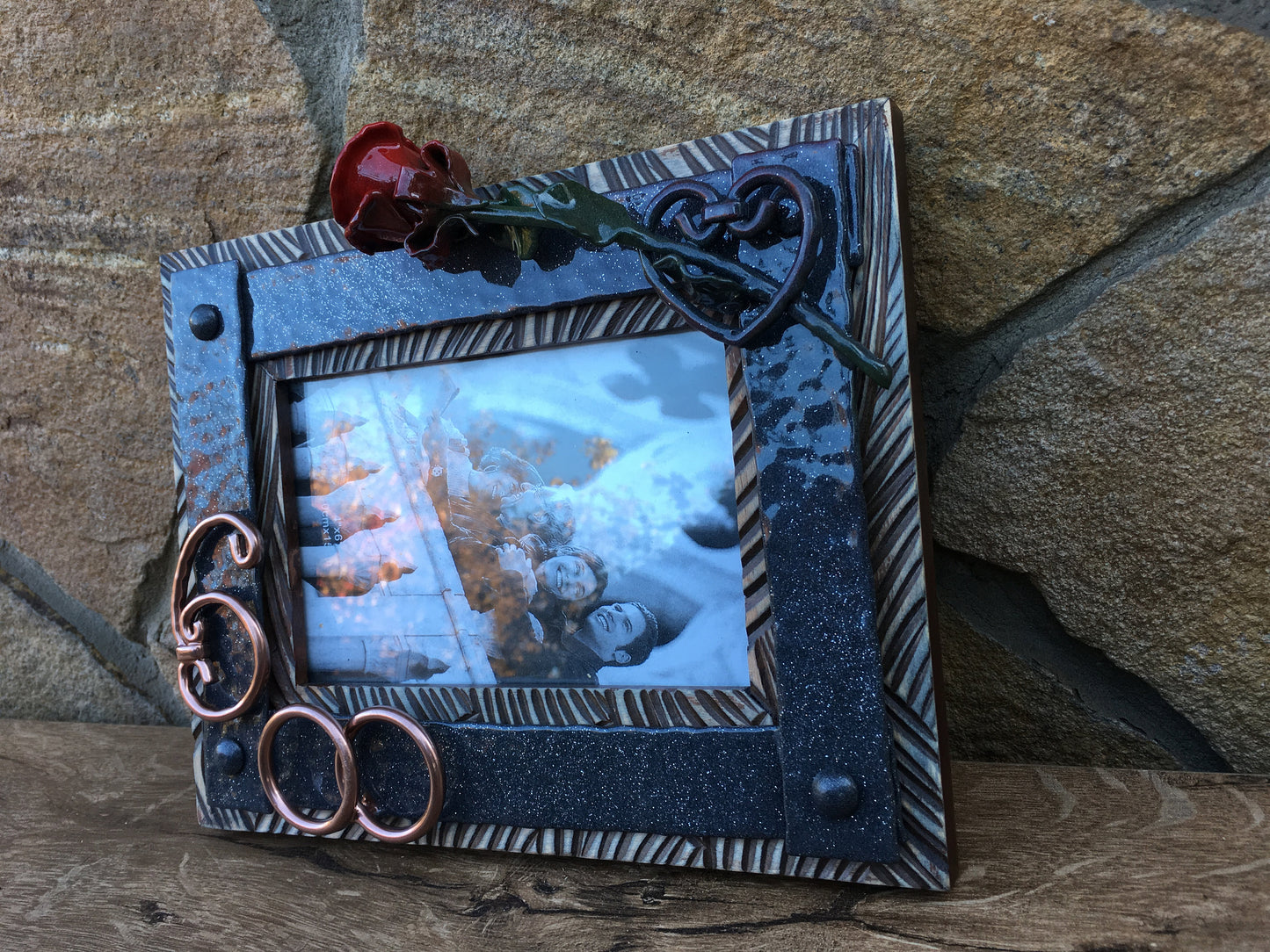6th anniversary, 6th anniversary gift, iron anniversary, iron anniversary gift, iron gift, 6 year, photo frame,picture frame,iron rose,rings