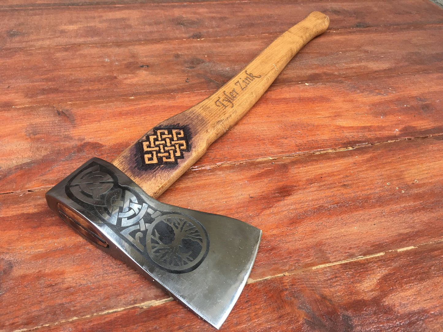Personalized axe with a leather sheath, viking axe, mens tools, handyman gifts, Kratos, tools, gifts for men, gifts for dad, tree of life