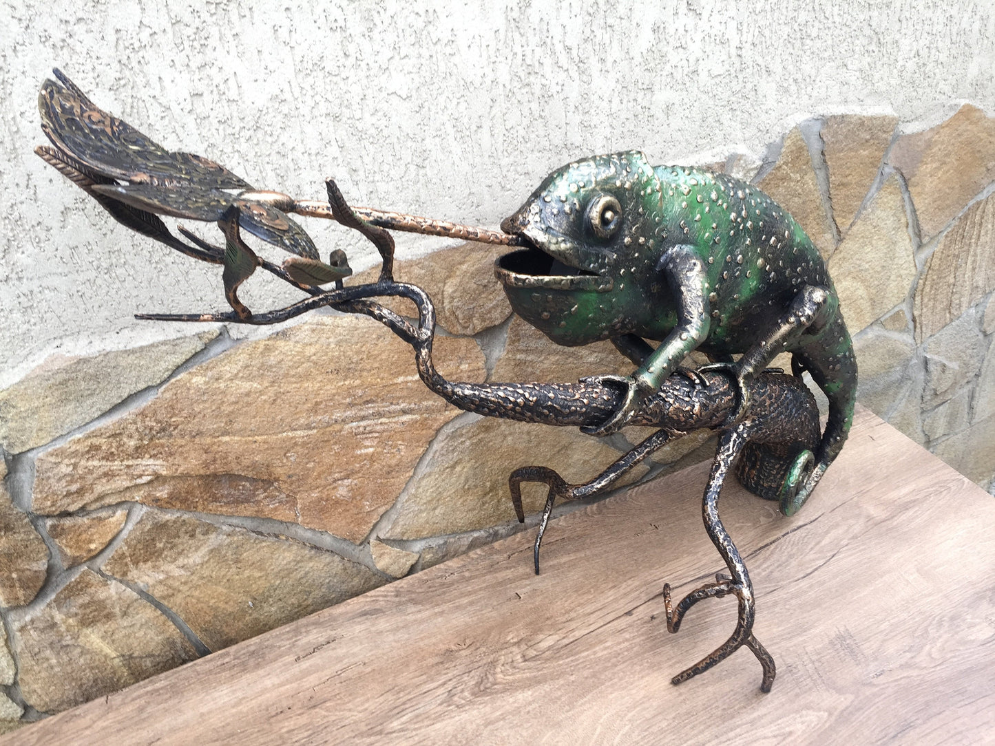 Chameleon sculpture, chameleon art, chameleon charm, chameleon birthday, chameleon costume,garden sculpture,yard art,garden decor,viking axe