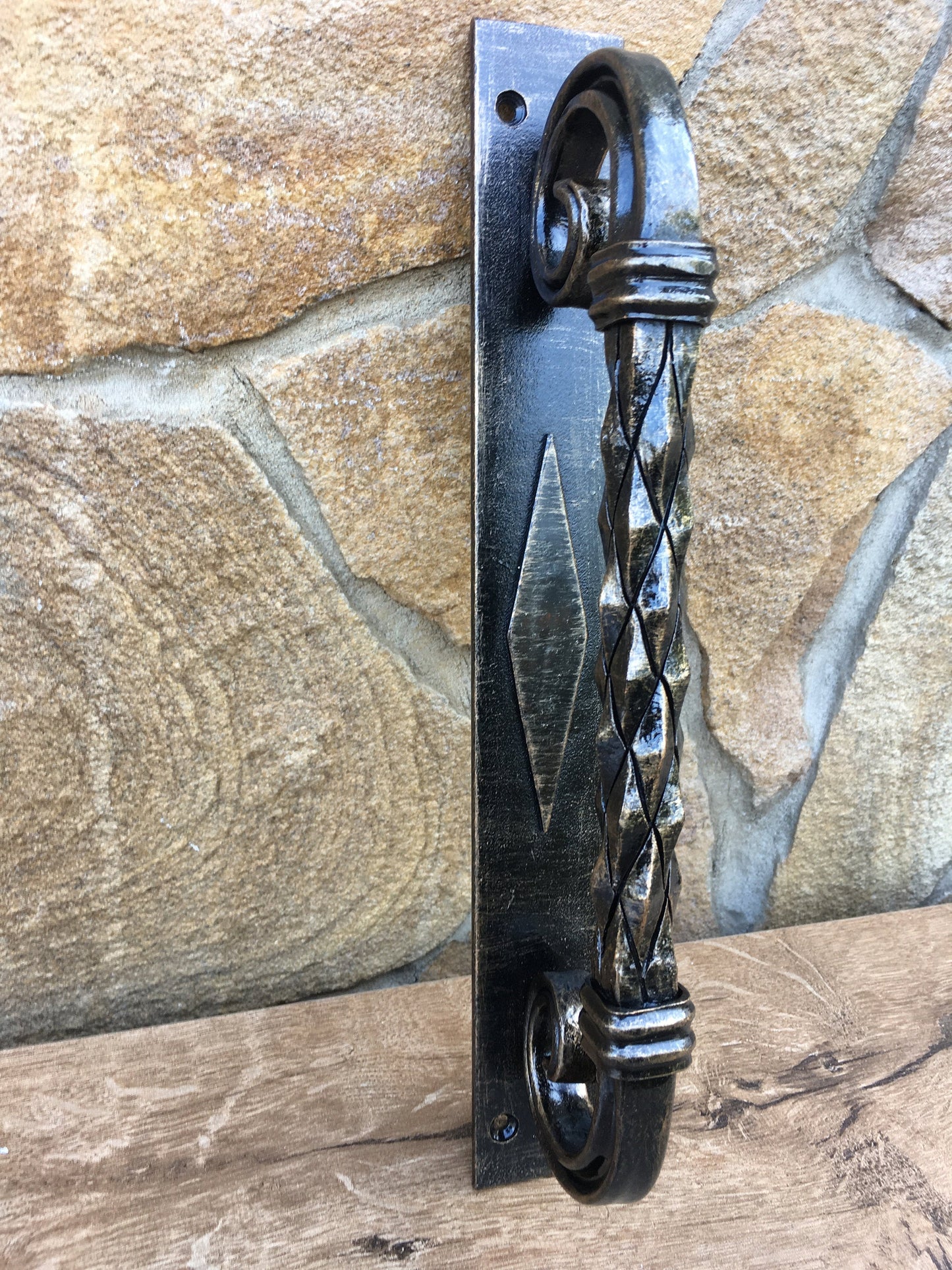 Custom listing for John: door handle, 16" length, virgin iron, matt lacquering
