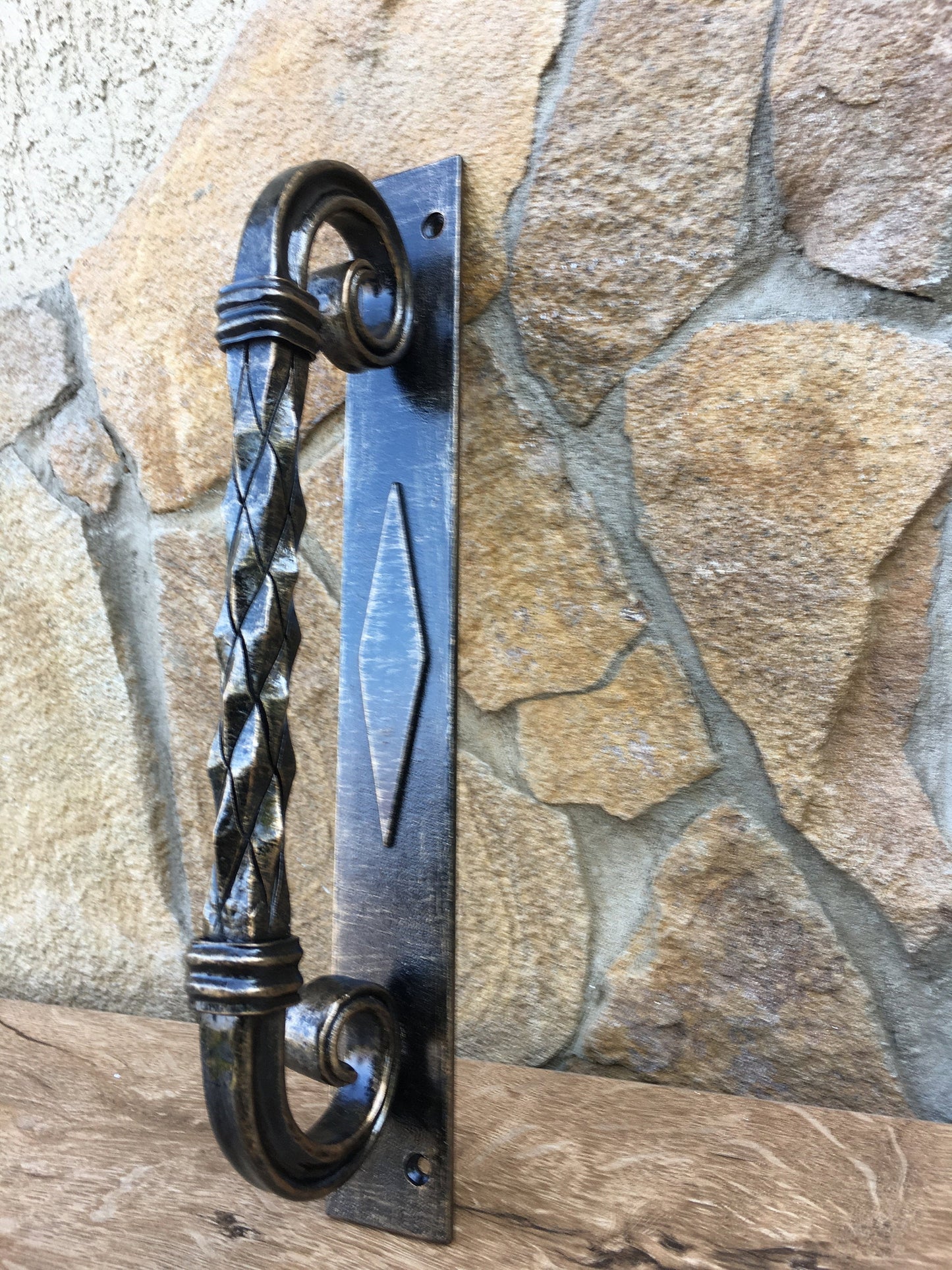 Custom listing for John: door handle, 16" length, virgin iron, matt lacquering
