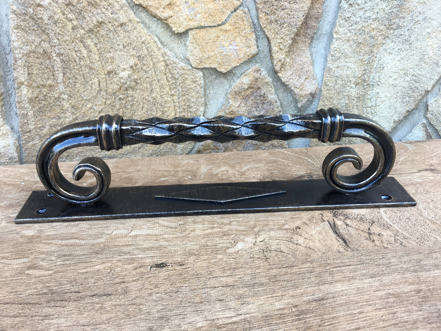 Custom listing for John: door handle, 16" length, virgin iron, matt lacquering