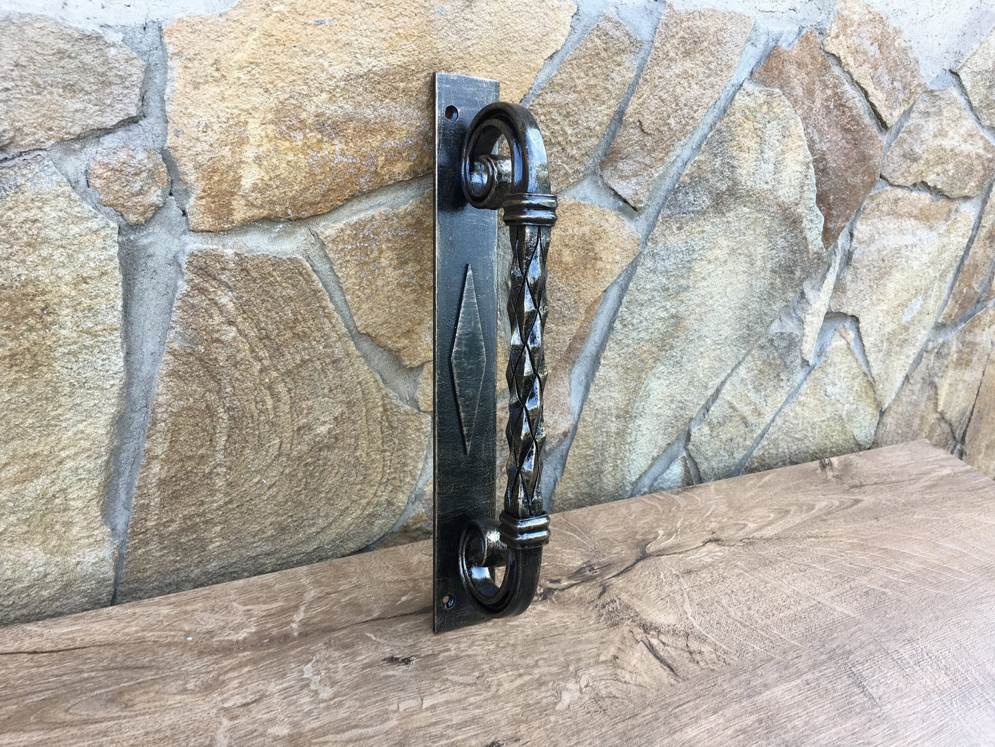 Custom listing for John: door handle, 16" length, virgin iron, matt lacquering