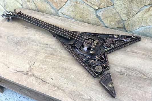 Steampunk guitar, guitar, steampunk sculpture, steampunk music, music sculpture, rocker gifts, vintage guitar, steampunk instrument, music