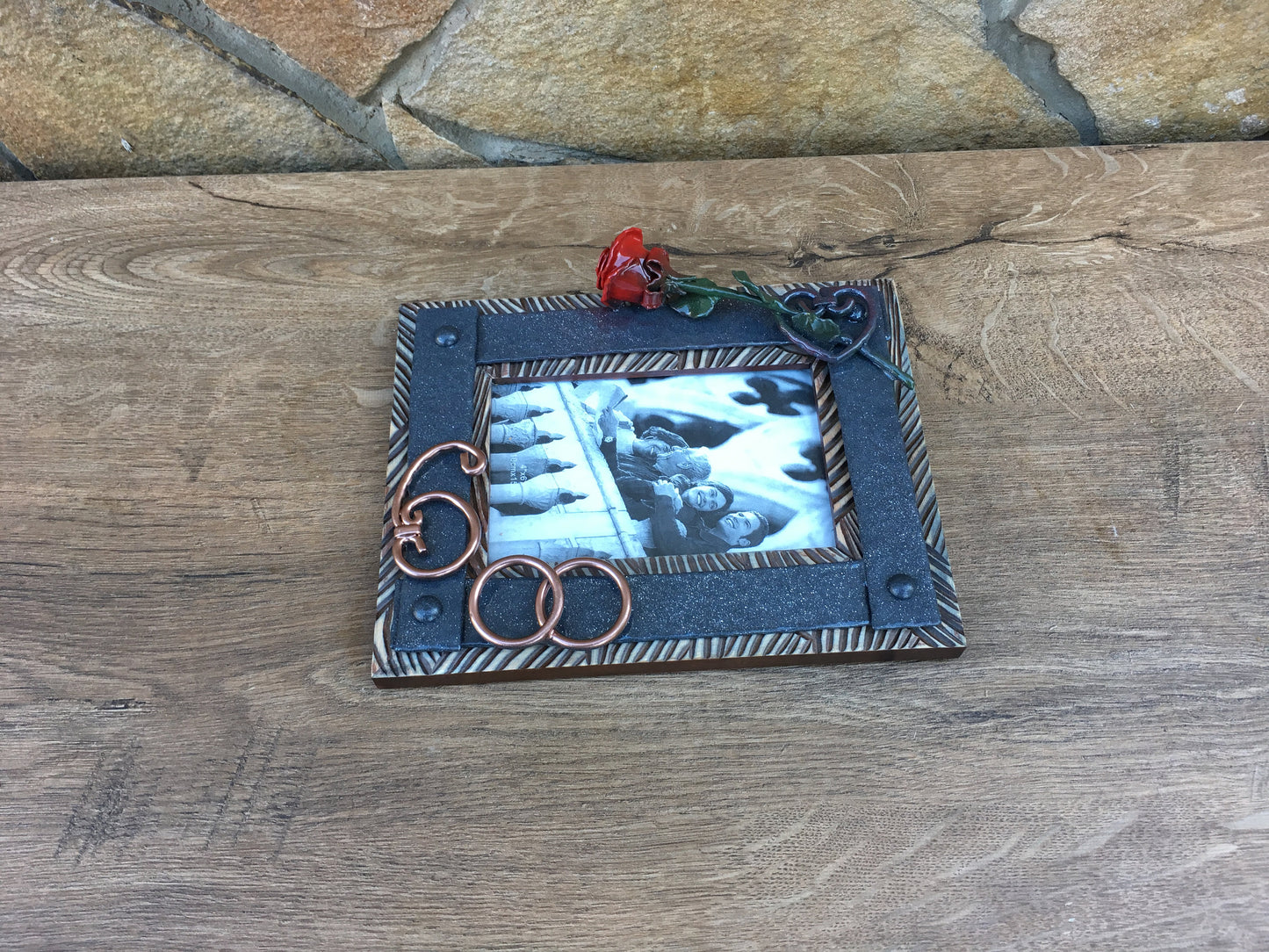 6th anniversary, 6th anniversary gift, iron anniversary, iron anniversary gift, iron gift, 6 year, photo frame,picture frame,iron rose,rings