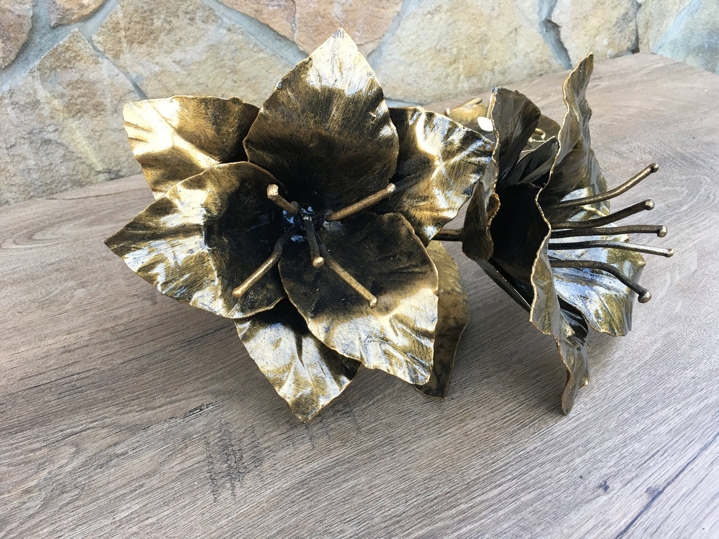 Iron ring dish, iron anniversary gift for her, wedding rings holder, jewelry storage, lily flowers, bouquet of flowers,forged lily,iron rose