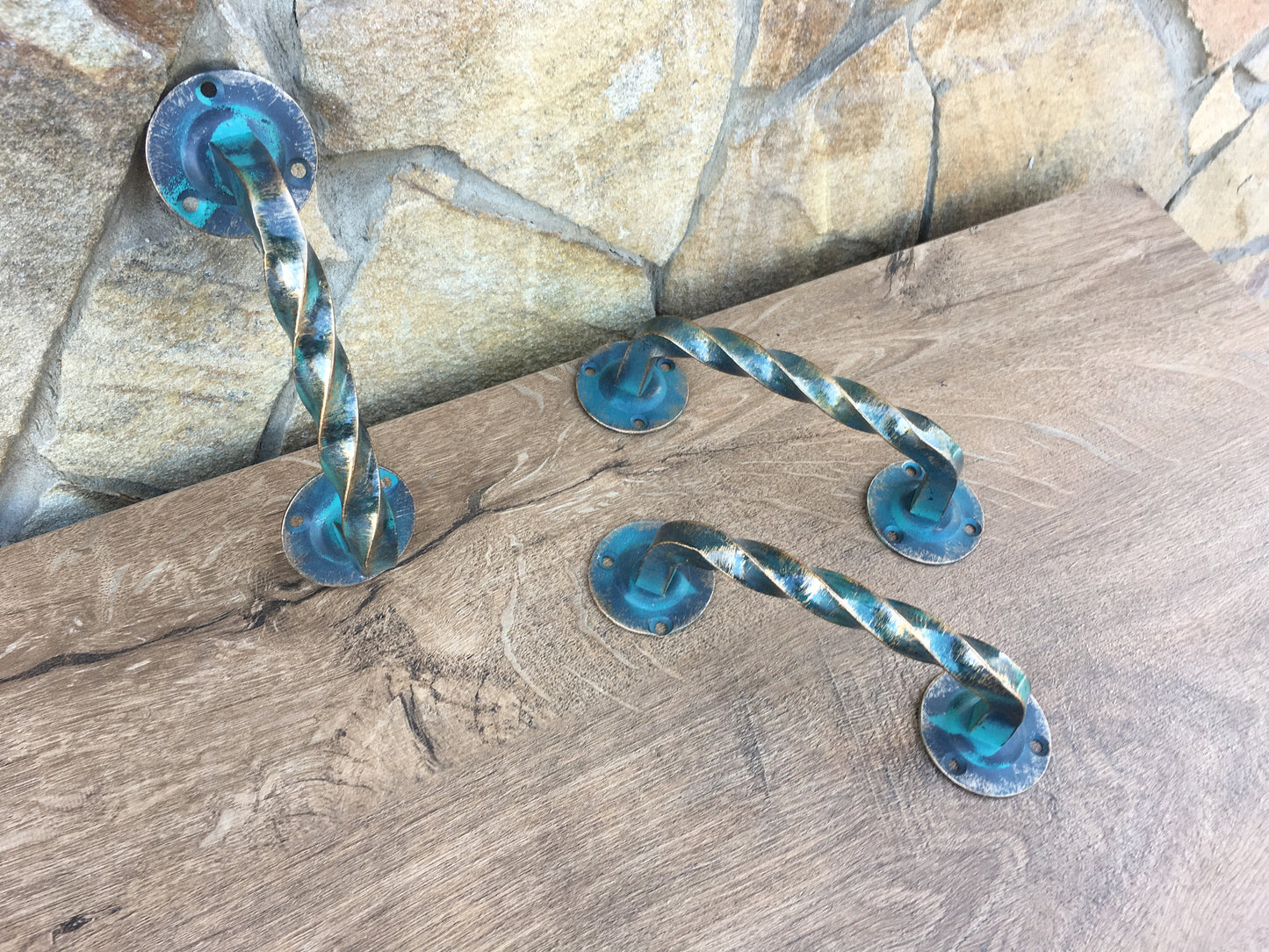 A set of 3 door handles, barn door handle,iron anniversary gift for him,metal sculpture,door handle,barn door pulls,door hardware,door pulls