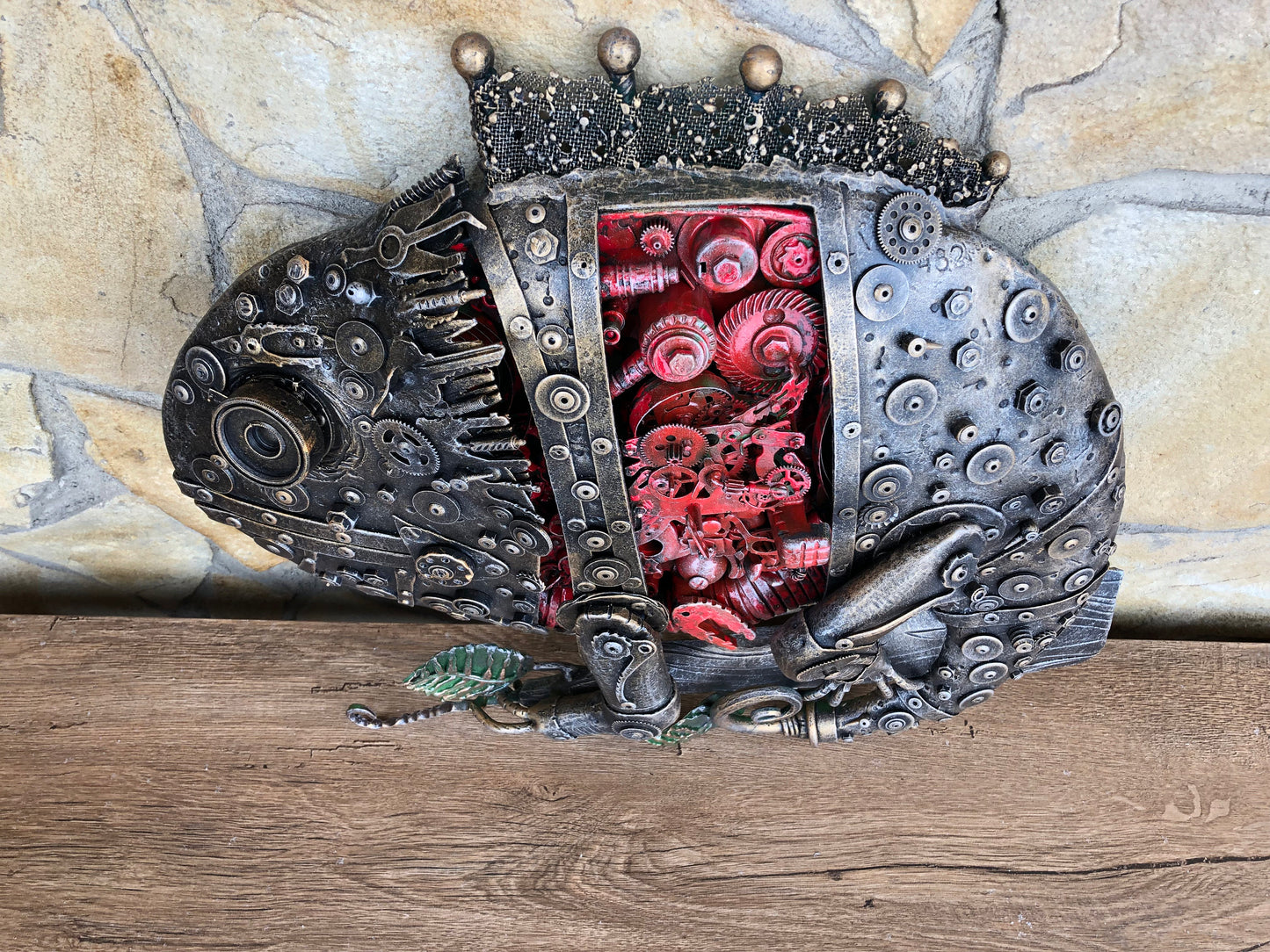 Steampunk chameleon, steampunk sculpture, junk art, steampunk decor, recycled art, recycled gift, industrial art, steampunk gift, animal