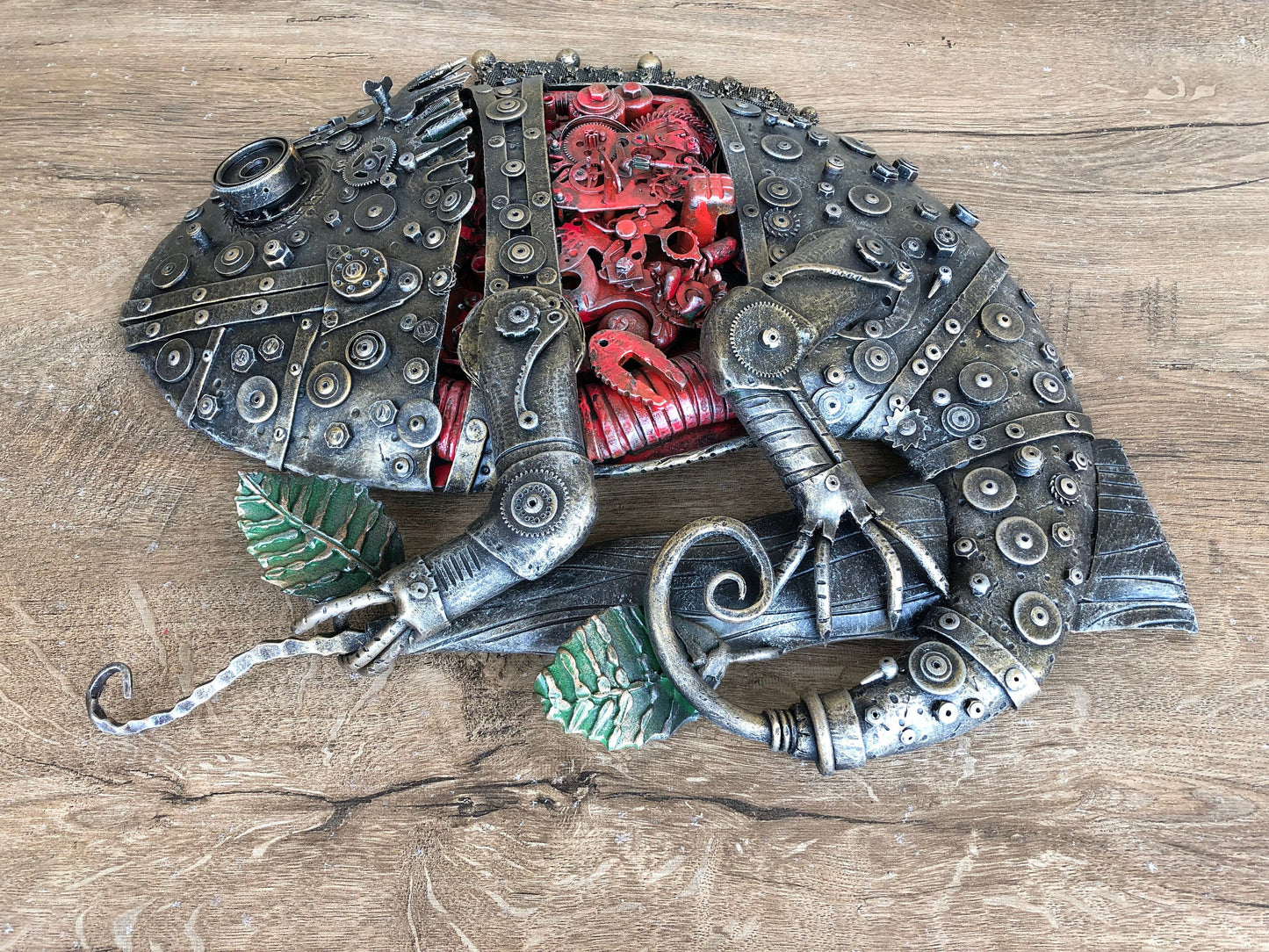 Steampunk chameleon, steampunk sculpture, junk art, steampunk decor, recycled art, recycled gift, industrial art, steampunk gift, animal
