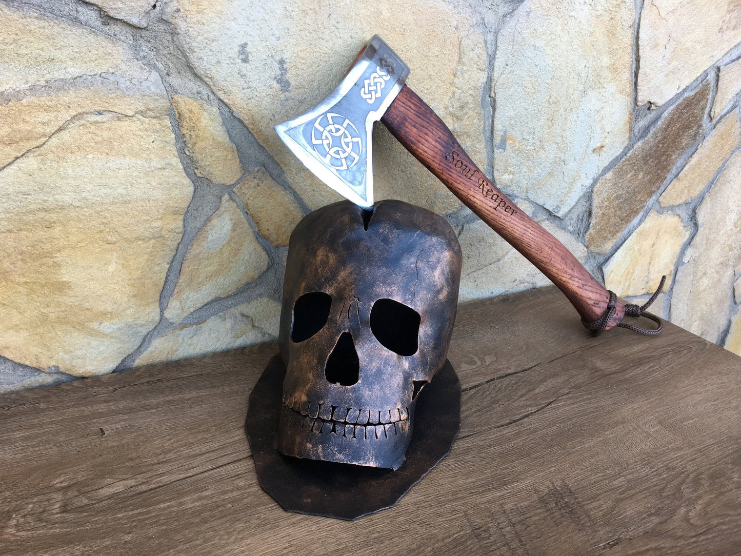 Axe holder with axe, axe stand, viking axe, Halloween gift, mens gifts, metal skull,manly gifts,medieval,tomahawk,gift for him,gifts for men