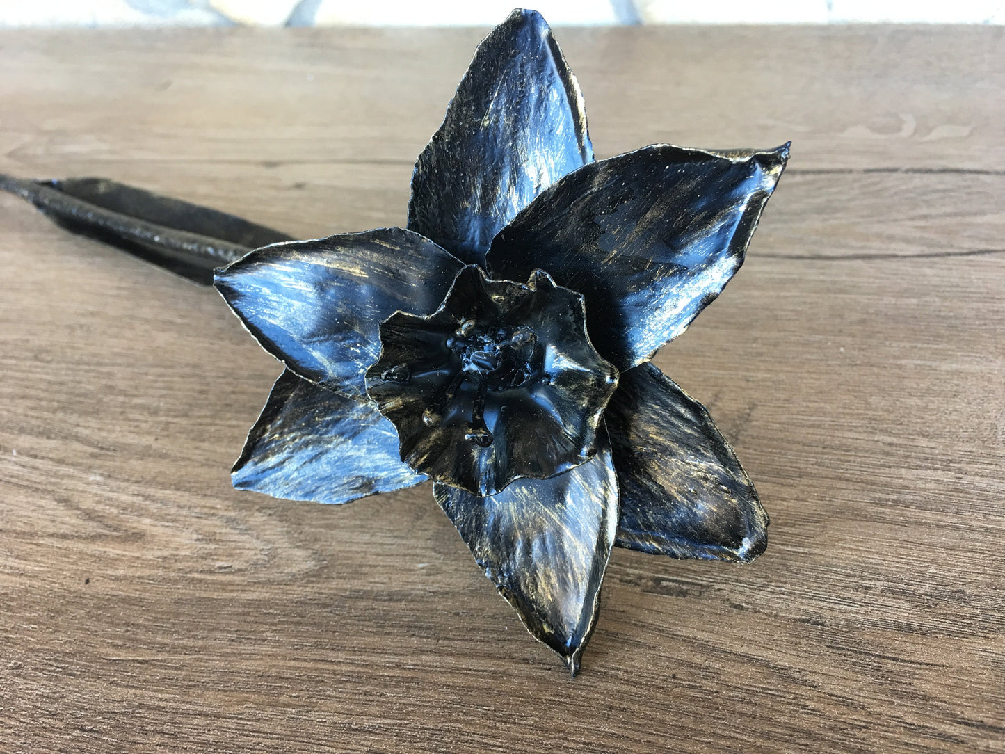 Hand forged narcissus, metal narcissus, iron narcissus, iron sculpture, iron anniversary gift for her, iron rose, metal rose, iron flower
