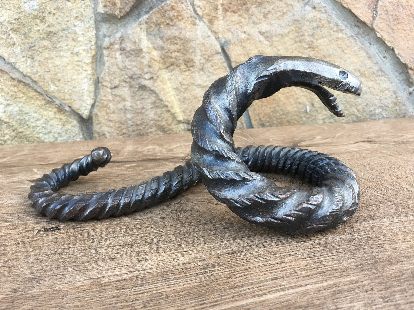 Iron snake, hand forged snake, metal snake, steel snake, home decor ideas, home decor gifts, cool gifts, wooden gifts, glass gifts, snake
