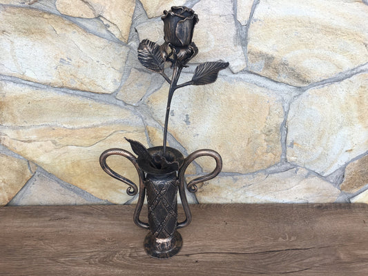 Iron rose, vase, iron vase, rose, 6th anniversary gift, iron gifts for her, iron anniversary,hand forged rose, metal rose, iron gift for her