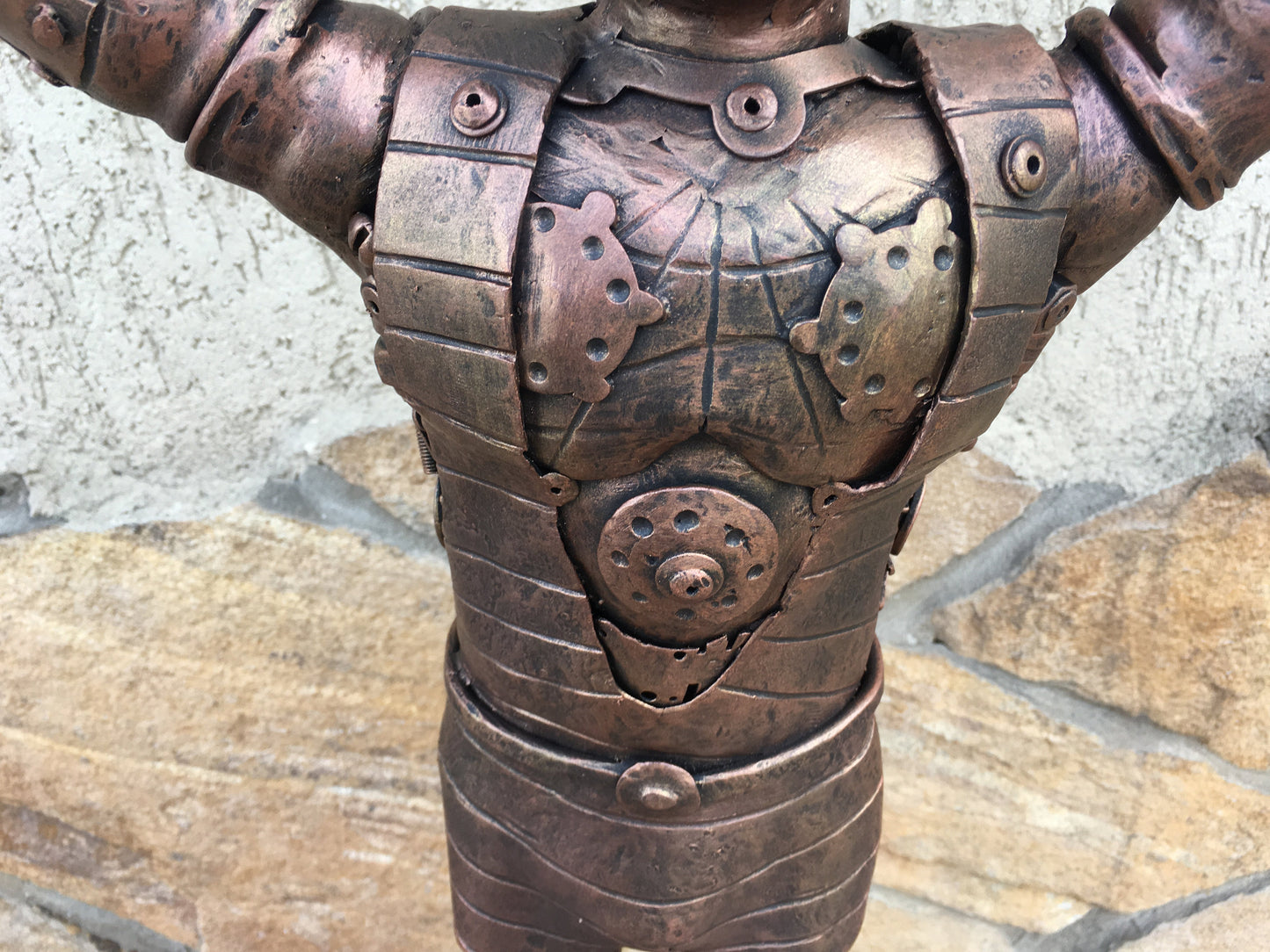 Steampunk body builder, steampunk figurine, steampunk statuette, recycled art, recycled gifts, steampunk statue, industrial gifts,viking axe