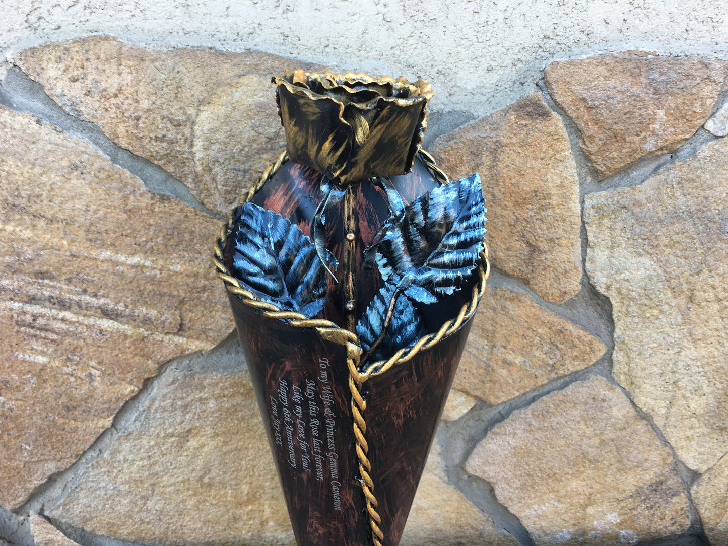 Iron rose in a vase, iron gifts for her, iron anniversary, 6th anniversary gift, hand forged rose, metal sculpture, metal rose, iron gifts
