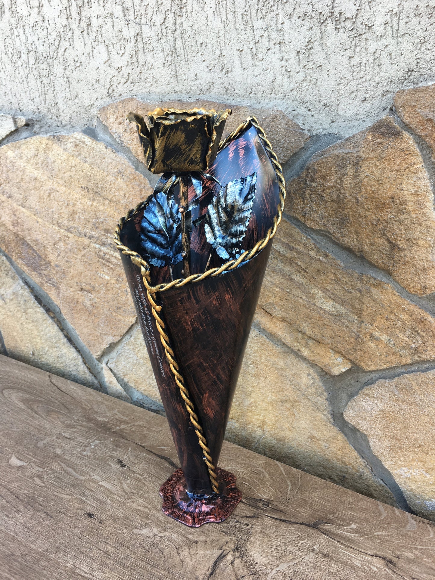 Iron rose in a vase, iron gifts for her, iron anniversary, 6th anniversary gift, hand forged rose, metal sculpture, metal rose, iron gifts