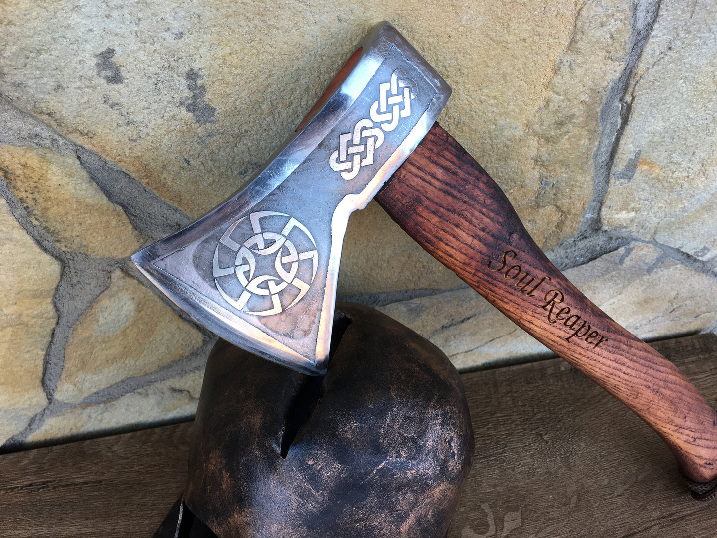 Axe holder with axe, axe stand, viking axe, Halloween gift, mens gifts, metal skull,manly gifts,medieval,tomahawk,gift for him,gifts for men