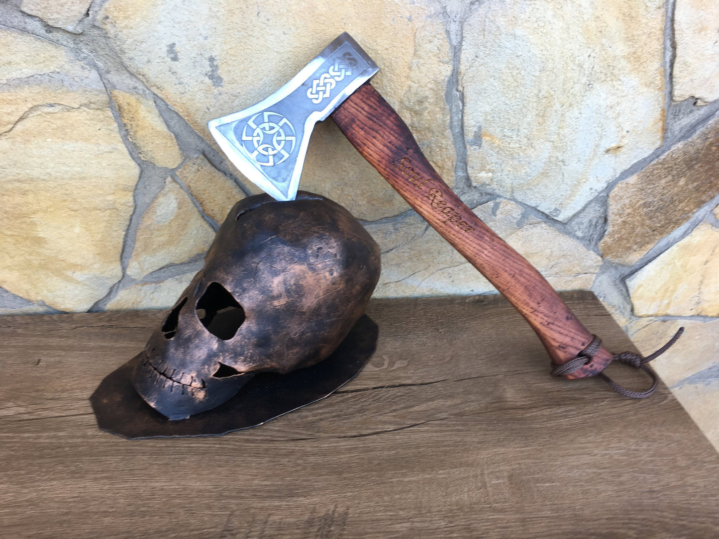 Axe holder with axe, axe stand, viking axe, Halloween gift, mens gifts, metal skull,manly gifts,medieval,tomahawk,gift for him,gifts for men