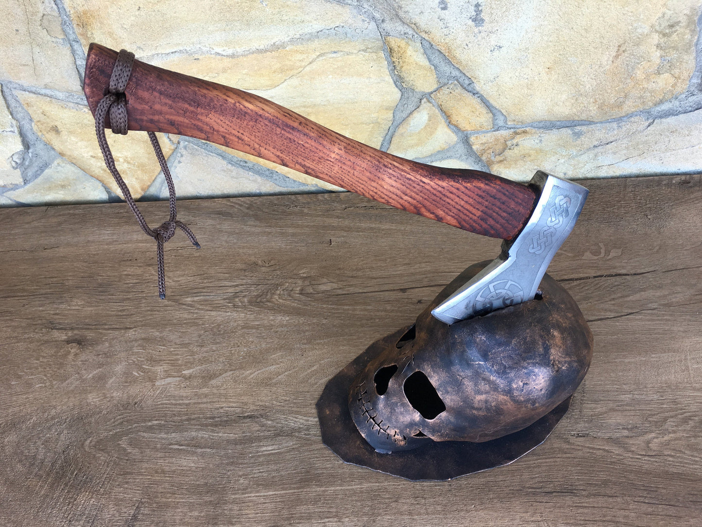Axe holder with axe, axe stand, viking axe, Halloween gift, mens gifts, metal skull,manly gifts,medieval,tomahawk,gift for him,gifts for men