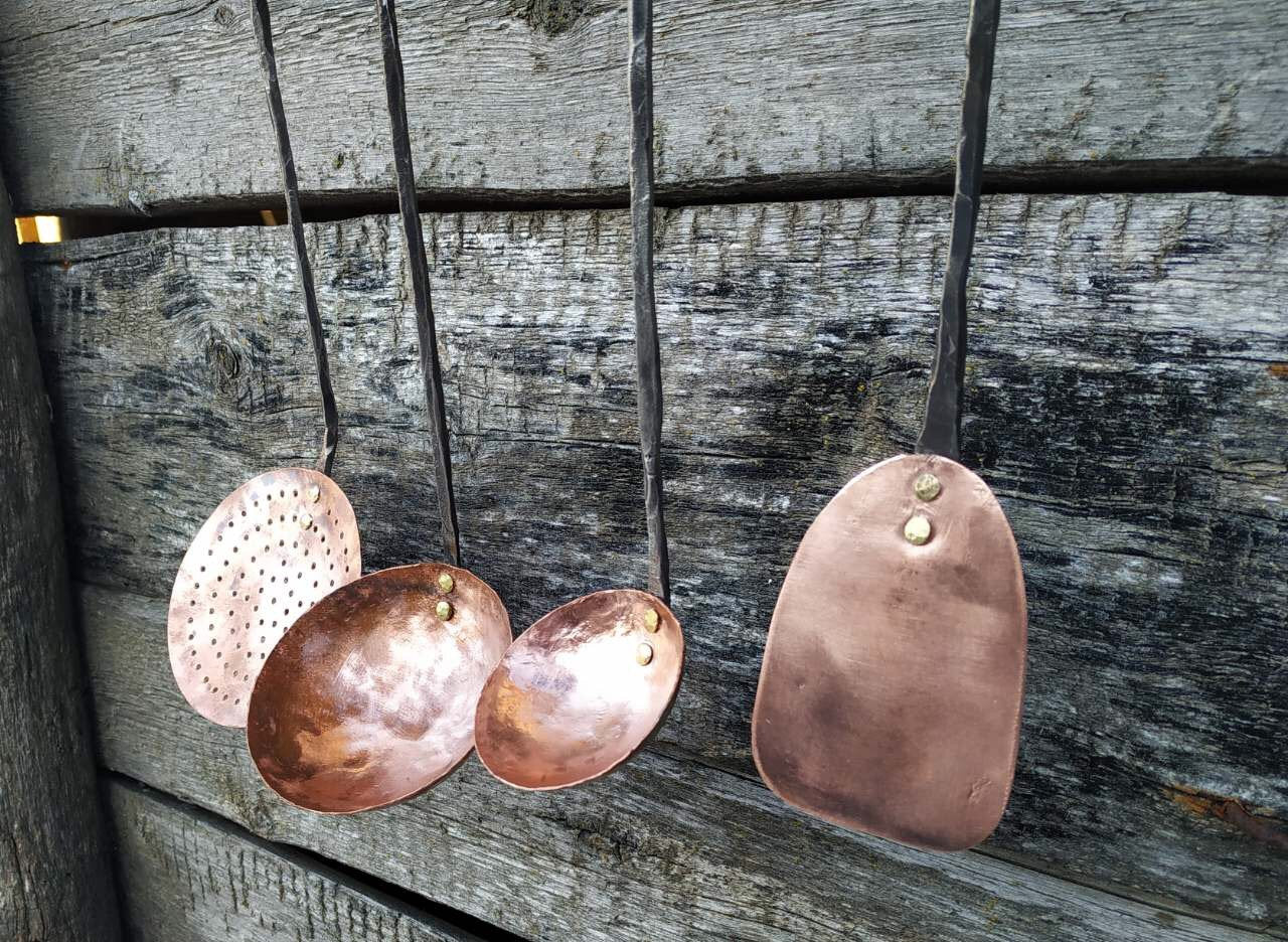 Copper serving set, medieval cutlery, ladle, ladle water dipper, spatula, medieval gift, copper ladle, serving utensils,kitchen utensils