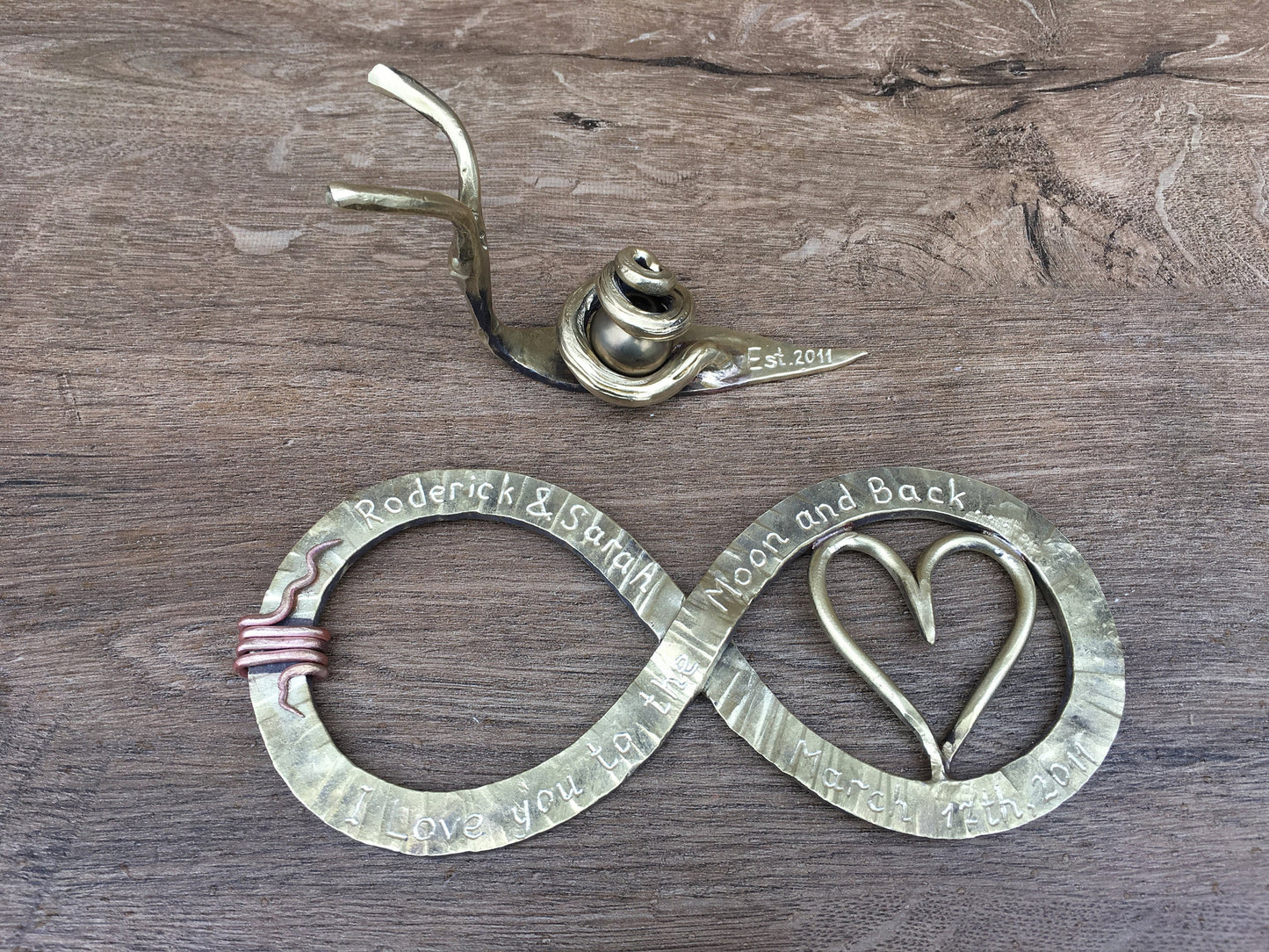 Bronze anniversary gift, 19th anniversary, bronze infinity sign, bronze snail, infinity sign, snail,bronze gift for wife,bronze gift for her