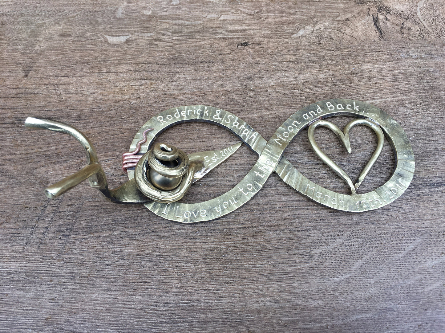 Bronze anniversary gift, 19th anniversary, bronze infinity sign, bronze snail, infinity sign, snail,bronze gift for wife,bronze gift for her