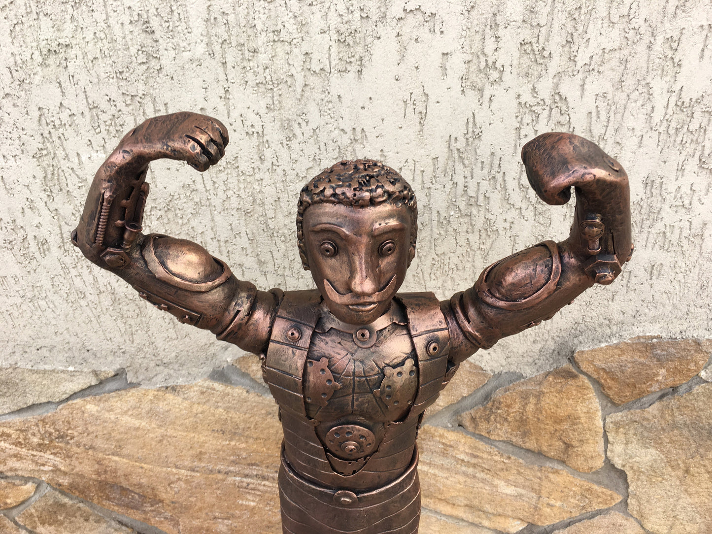 Steampunk body builder, steampunk figurine, steampunk statuette, recycled art, recycled gifts, steampunk statue, industrial gifts,viking axe