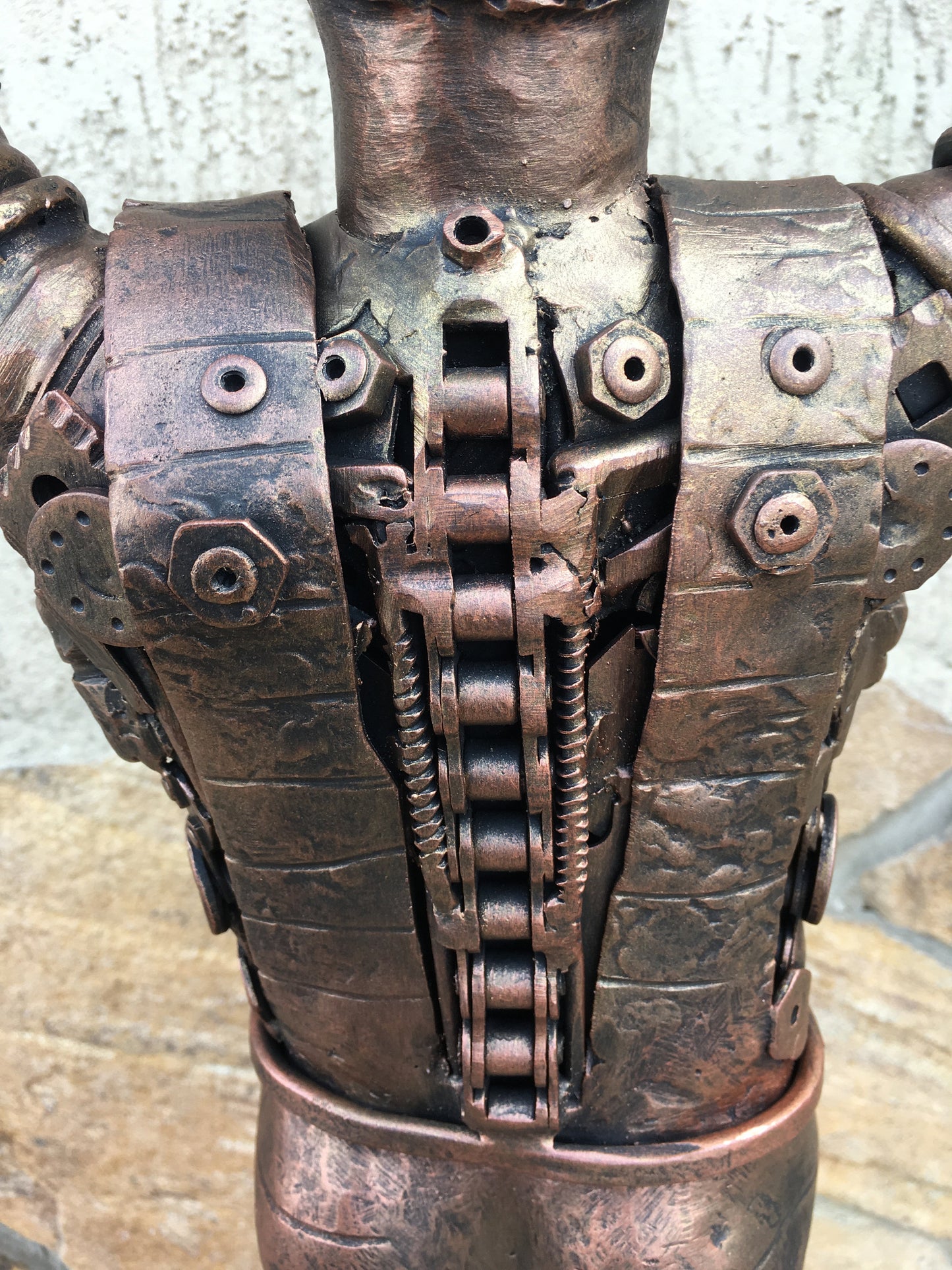 Steampunk body builder, steampunk figurine, steampunk statuette, recycled art, recycled gifts, steampunk statue, industrial gifts,viking axe